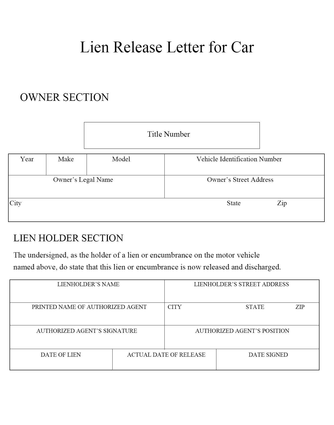 vehicle Lien Release Letter