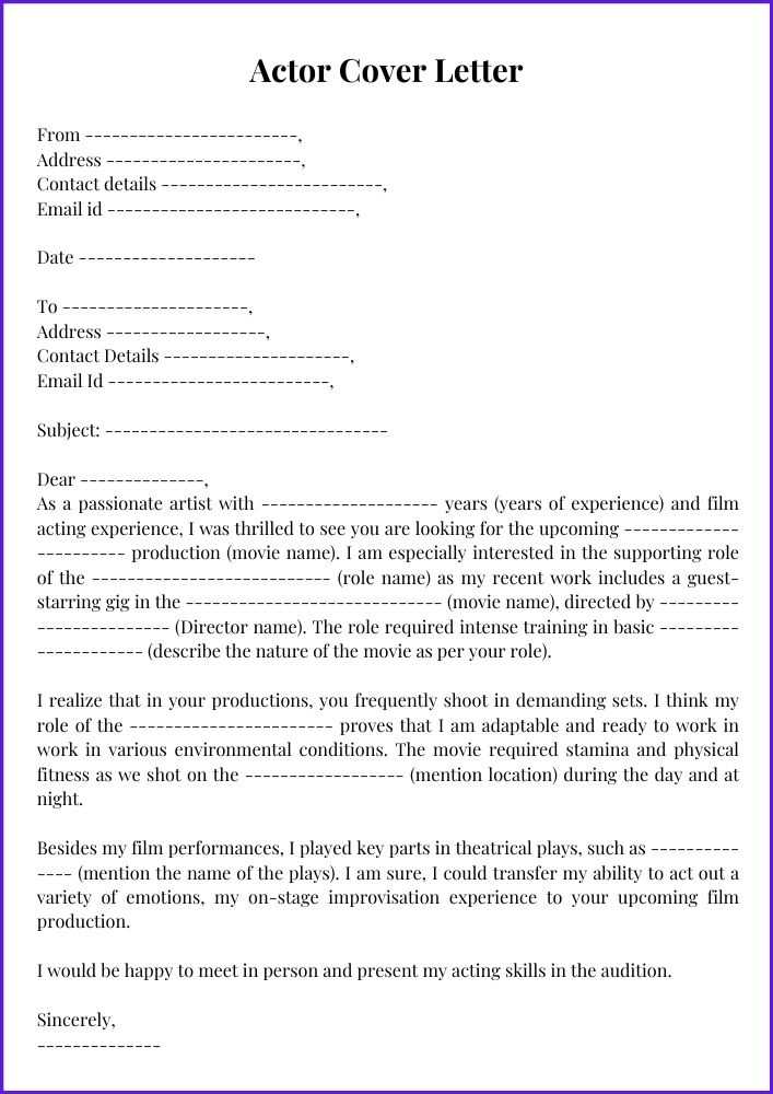 Actor Cover Letter (Acting Cover Letter) Sample with Examples