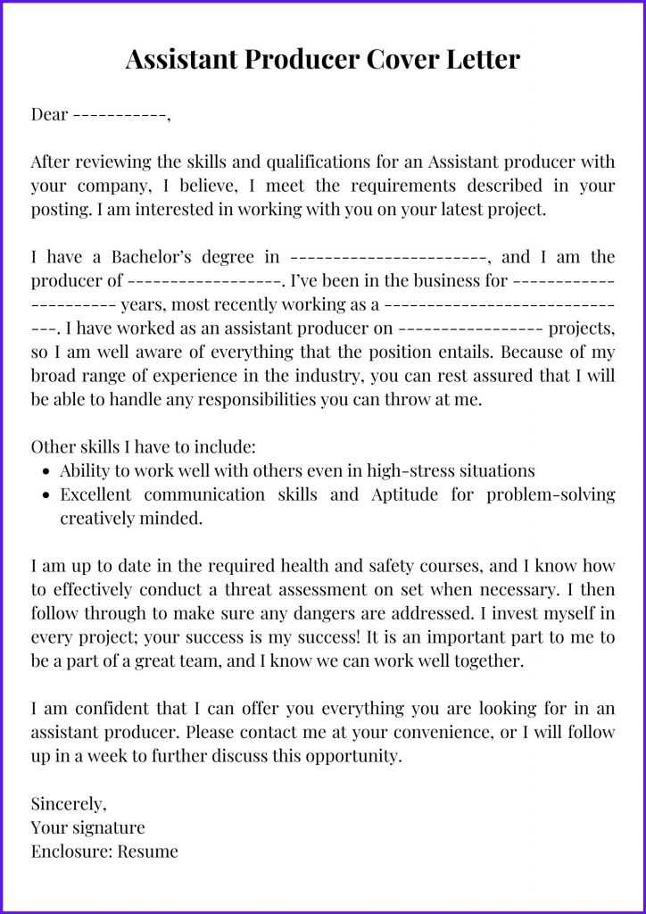 Assistant Producer Cover Letter