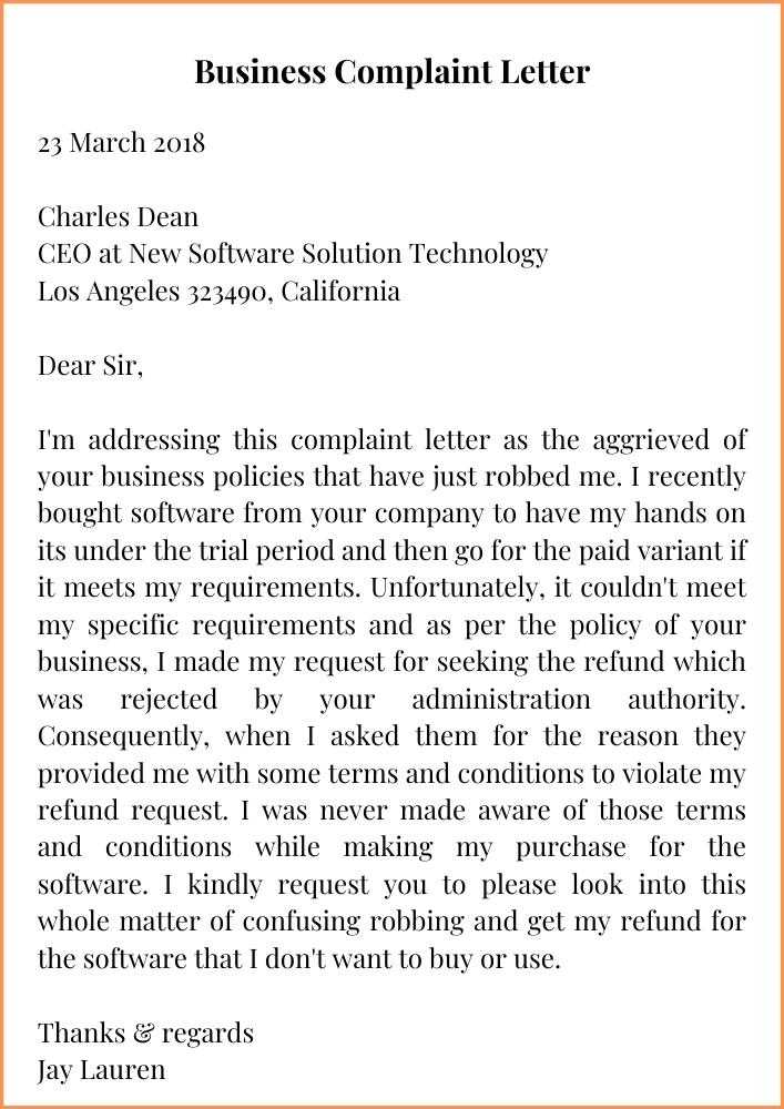 Business Complaint Letter