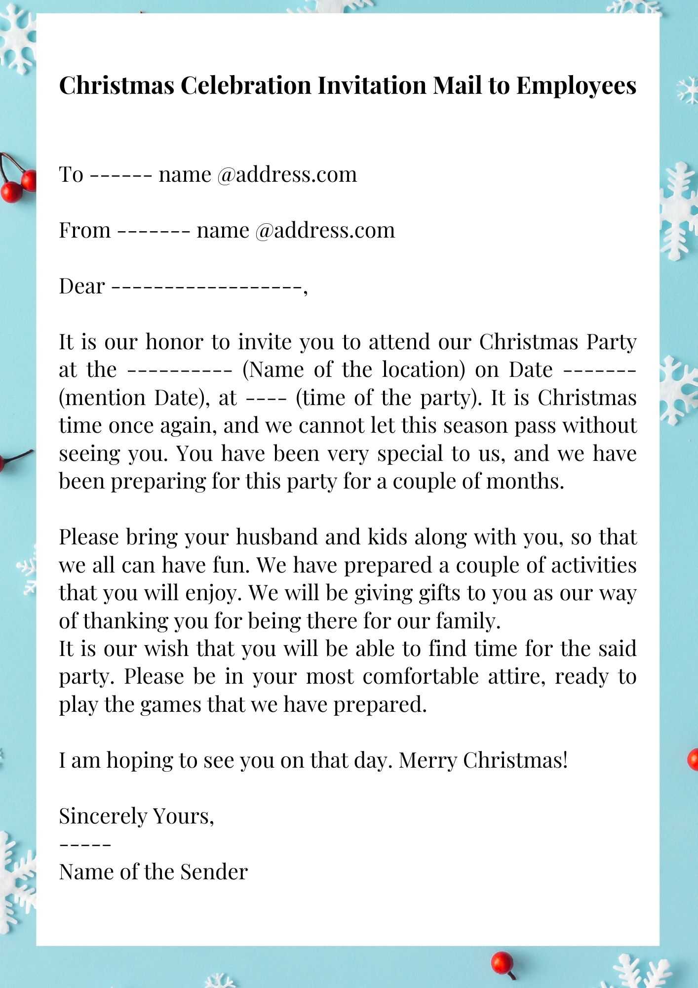 Classroom Christmas Party Letter To Parents Template Free