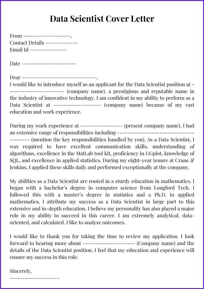Data Scientist Cover Letter Template