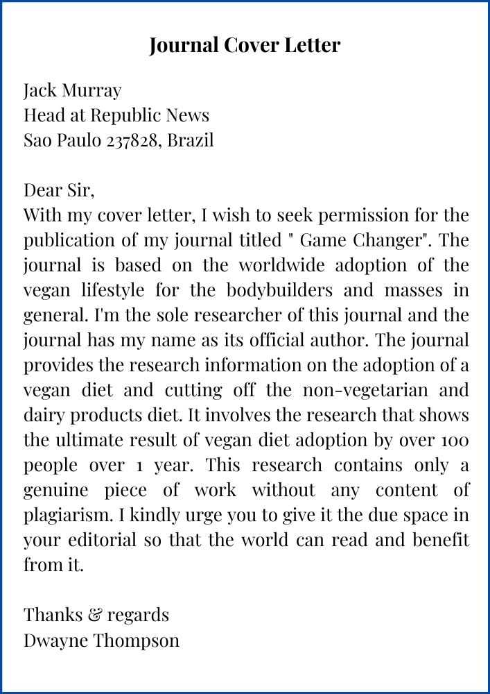 Journal Cover Letter