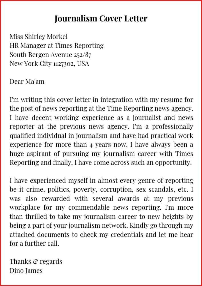 Journalism Cover Letter