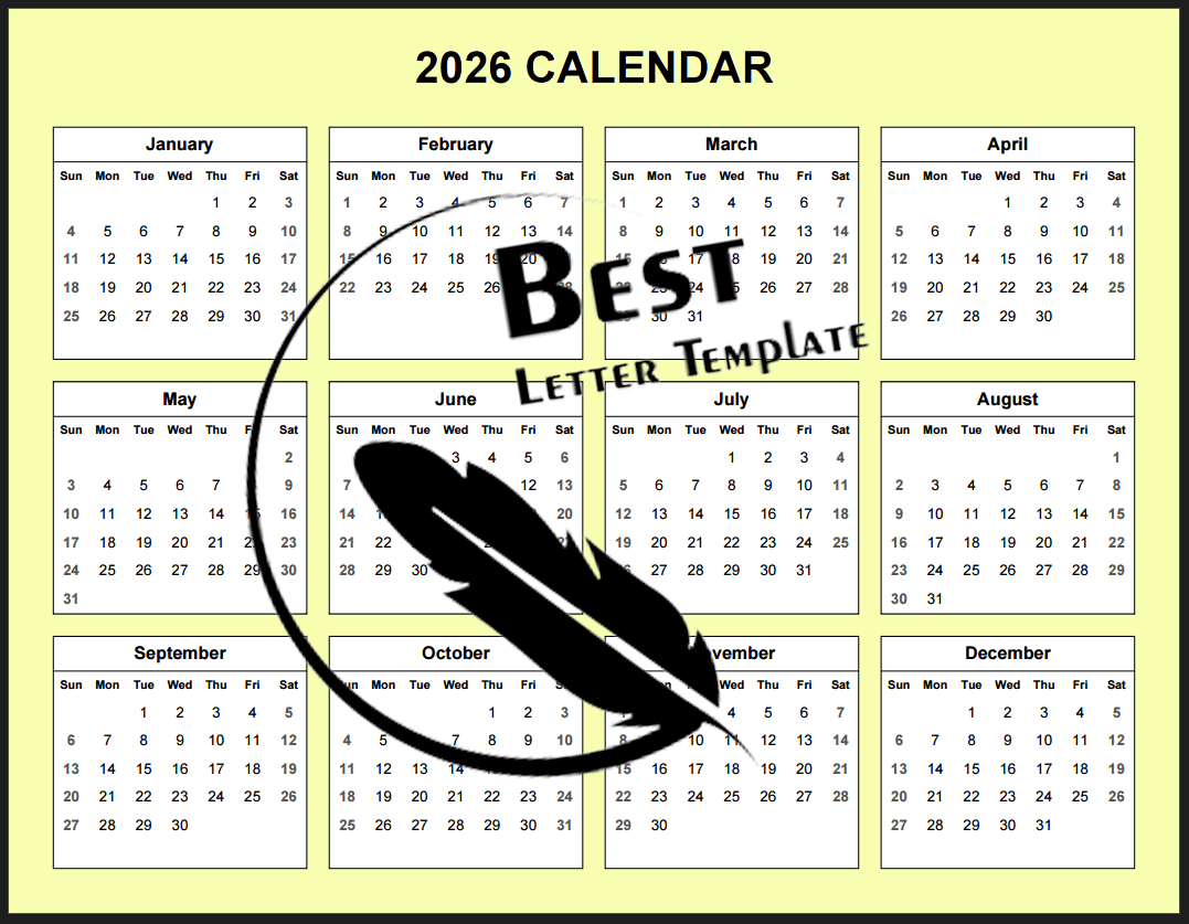 Single Page Printable Full Year Calendars for 2026 (Portait & Landscape)
