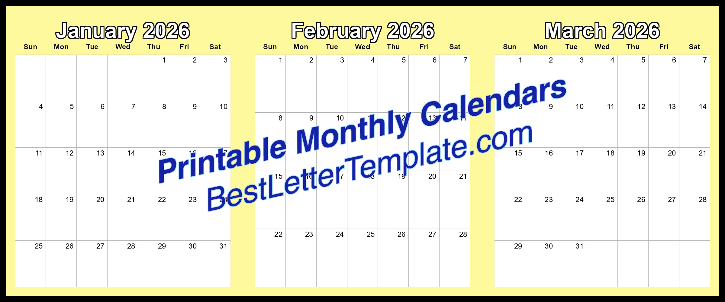 2026 Printable Monthly Calendars for Free Download and Printing