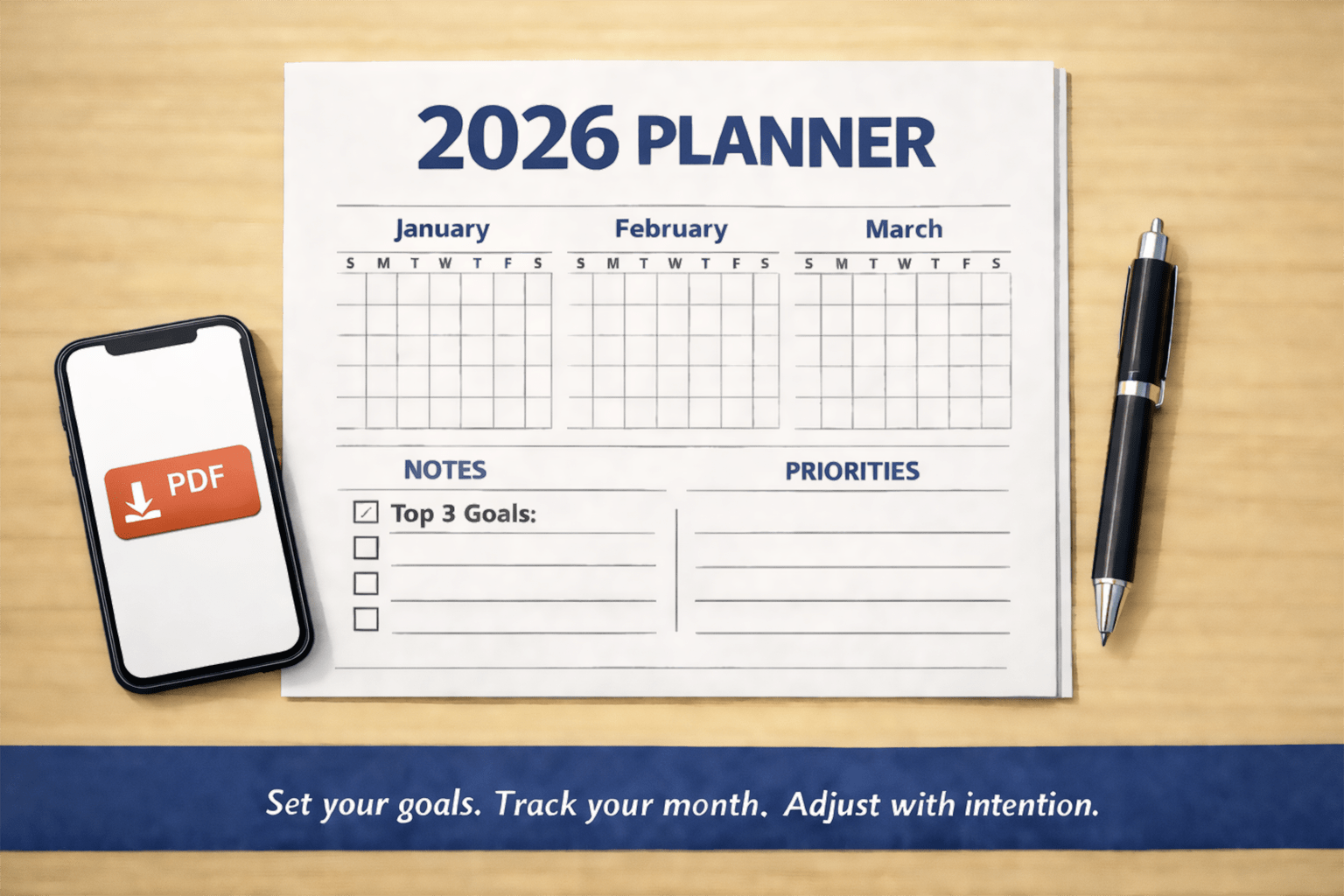 2026 Monthly Planner with Year-At-A-Glance (PDF)